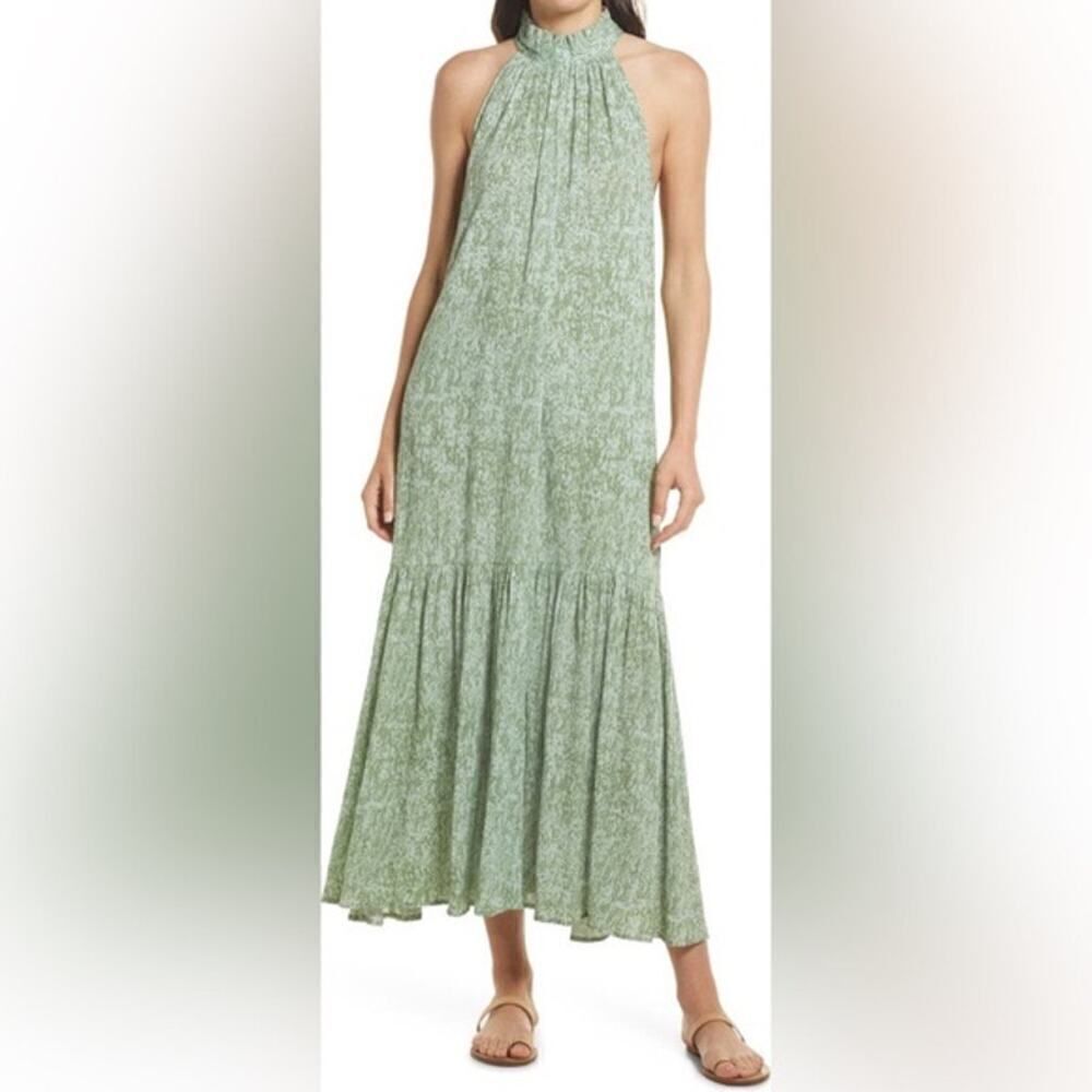Cleobella Maci Splash Print Sleeveless Organic Cotton Dress in Green Size Small